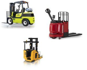 Three forklifts are shown side by side.