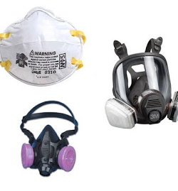 A group of different types of masks and respirators.