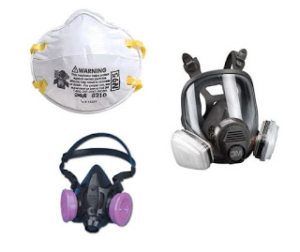 A group of different types of masks and respirators.